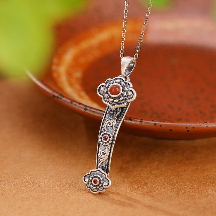Buddha Stones Argento Sterling 925 Agata Rossa Giada Ciano Nuvole di Buon Auspicio Manico Ruyi Collana Pendente Benedizione