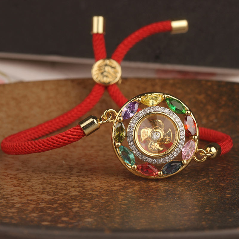 Buddha Stones Zircone colorato Rame Ricchezza Fortuna Rotazione Bracciale Collana Pendente