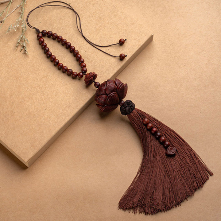Buddha Stones Tibetano Piccola Foglia Sandalo Rosso Loto Fortuna Protezione Nappa Decorazione - Marrone - Braccialetto - image 3