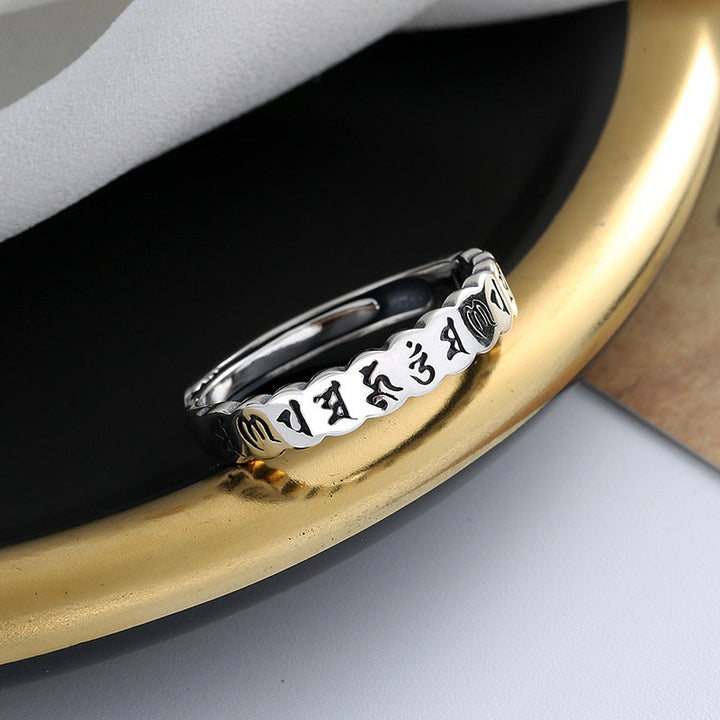 Buddha Stones Anello in argento sterling 925 con sei parole vere e saggezza calma - image 5
