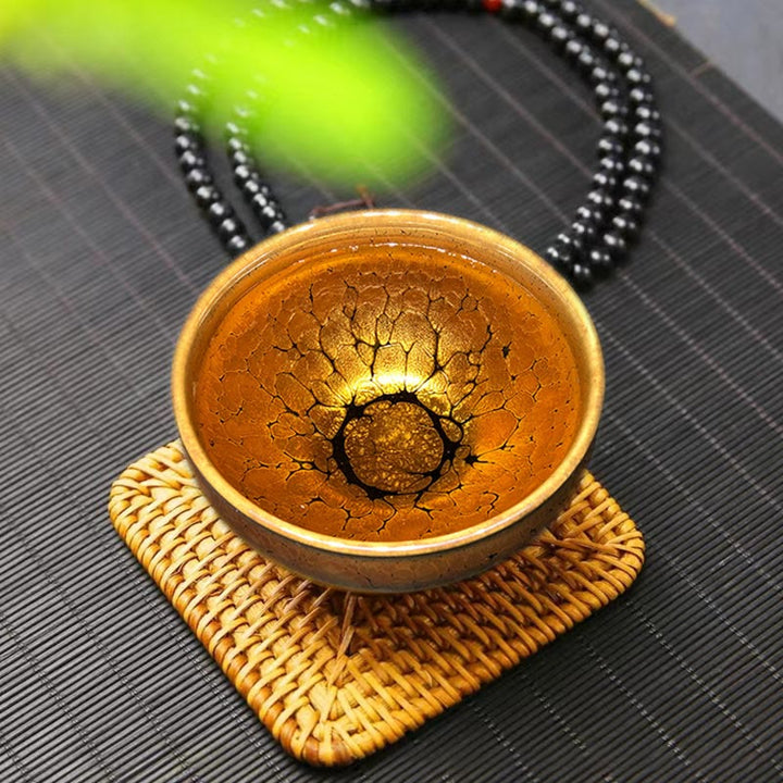 Tazza da tè in ceramica cinese Jianzhan con motivo a pois dorati Buddha Stones Kung Fu Tea Cup Bowl con scatola regalo