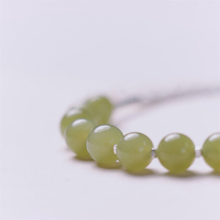 Bracciale con catena portafortuna in argento sterling 925 con perline di giada Hetian Buddha Stones