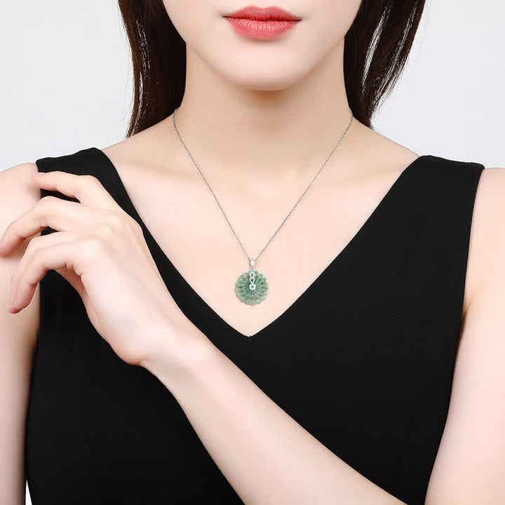Collana con ciondolo Buddha Stones in argento sterling 925, giada rotonda naturale, fibbia della pace, abbondanza