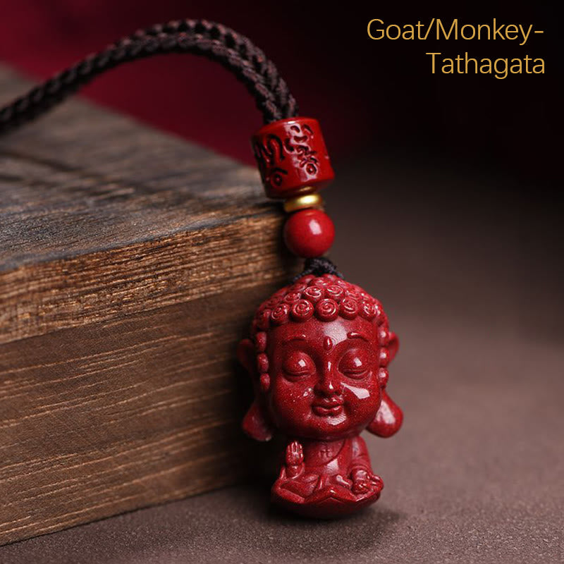 Buddha Stones Zodiaco cinese Buddha natale Cinabro naturale Amuleto Tieni lontani gli spiriti maligni Collana pendente