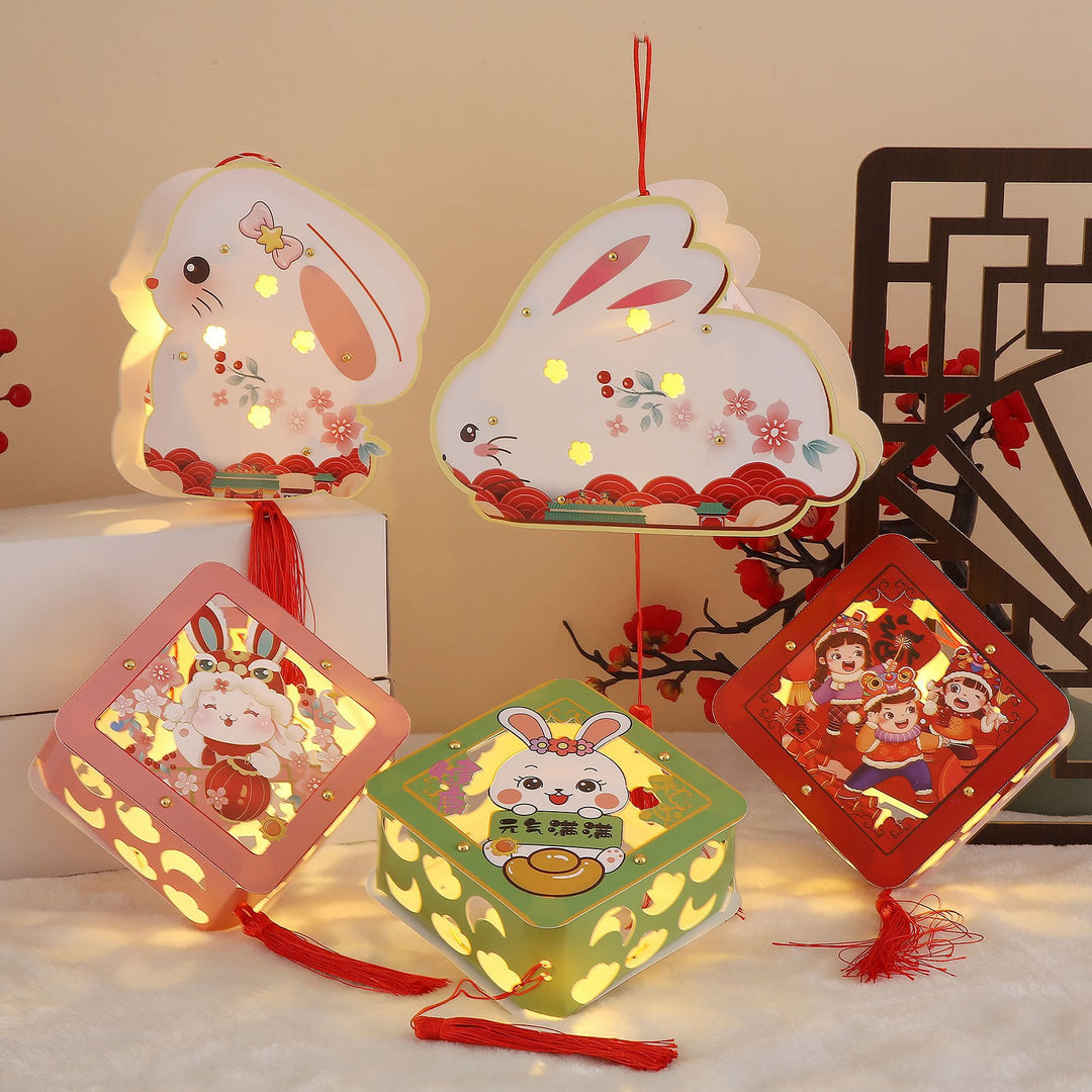 Buddha Stones fai da te Buona fortuna Coniglio carino Lanterna di carta Lampada Decorazione lanterna per festa di metà autunno