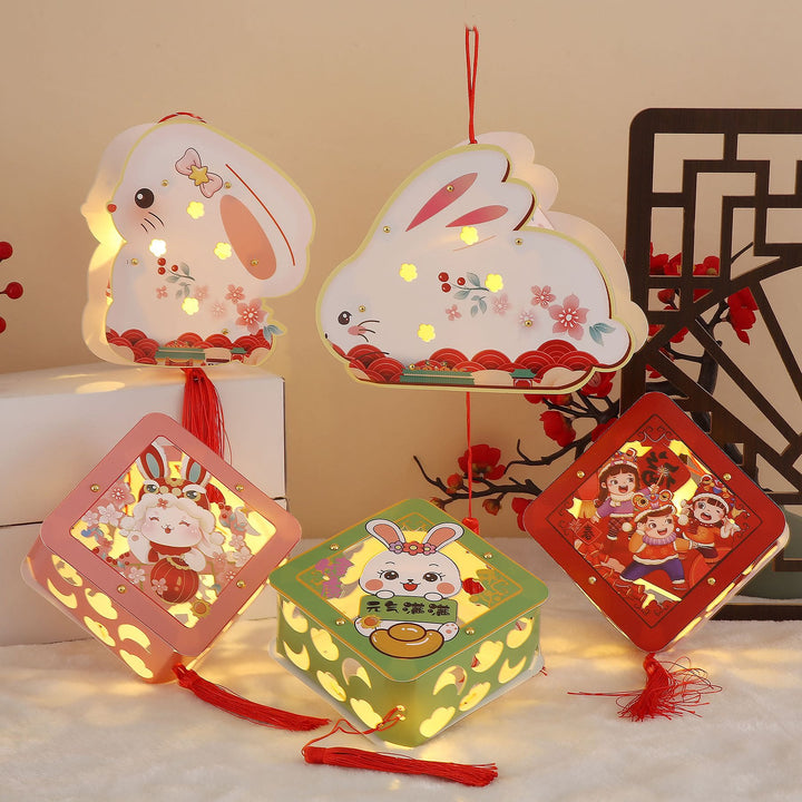 Buddha Stones fai da te Buona fortuna Coniglio carino Lanterna di carta Lampada Decorazione lanterna per festa di metà autunno