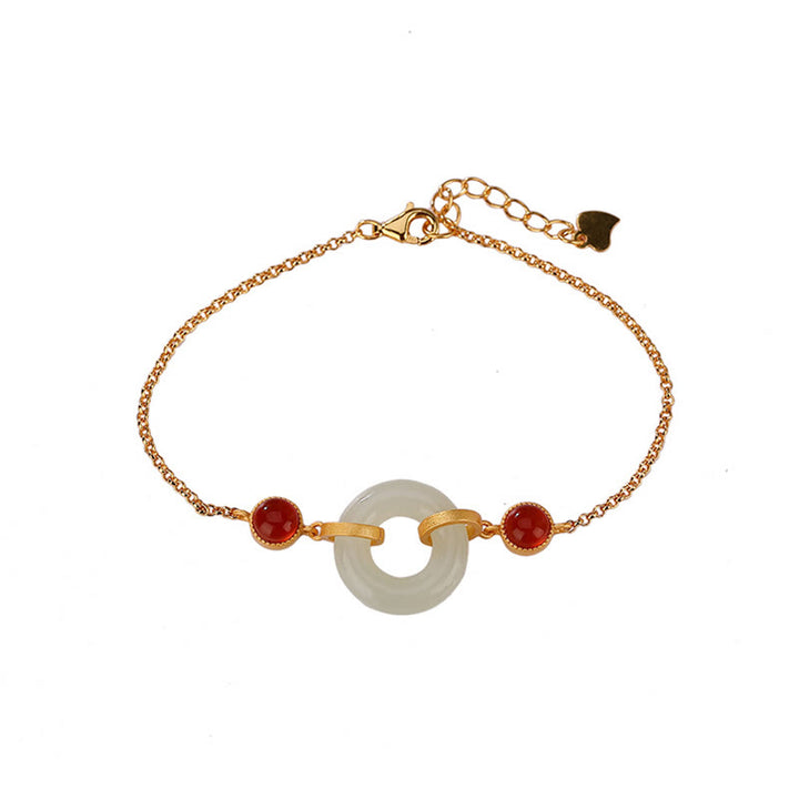 Braccialetto della fortuna in agata rossa con fibbia della pace in giada naturale Hetian, argento Buddha Stones 925 placcato oro