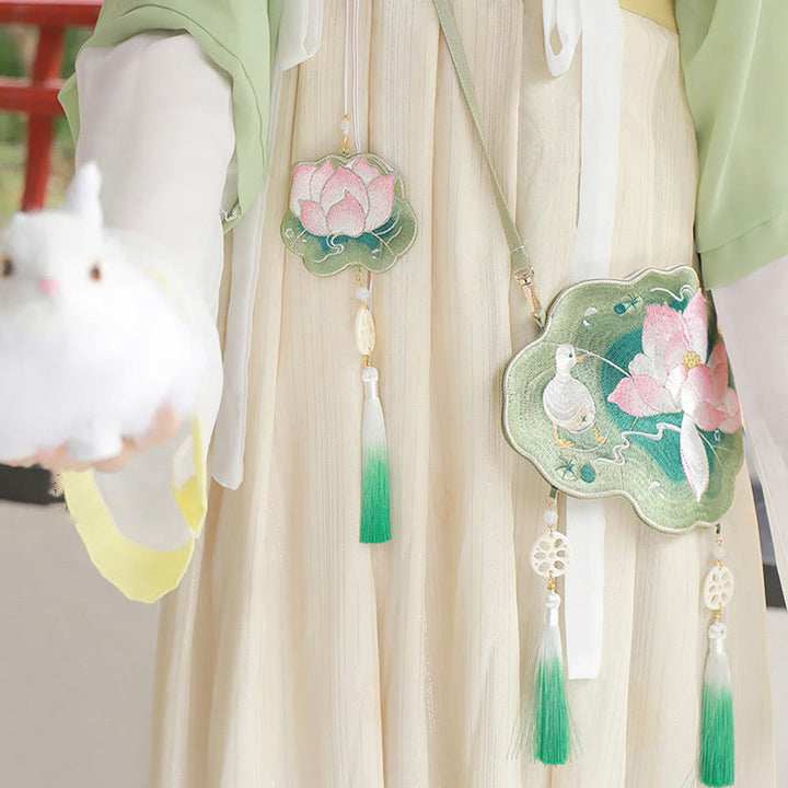 Buddha Stones Fortuna Ricamo Loto Koi Pesce Coniglio Fiore Borsa Hanfu Borsa a Tracolla Borsa a Tracolla