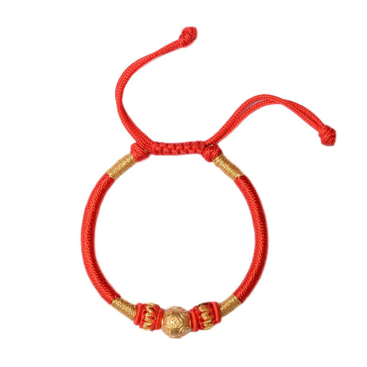 Braccialetto di perline con corda di protezione e portafortuna in argento sterling 999 con monete di rame rotonde Buddha Stones