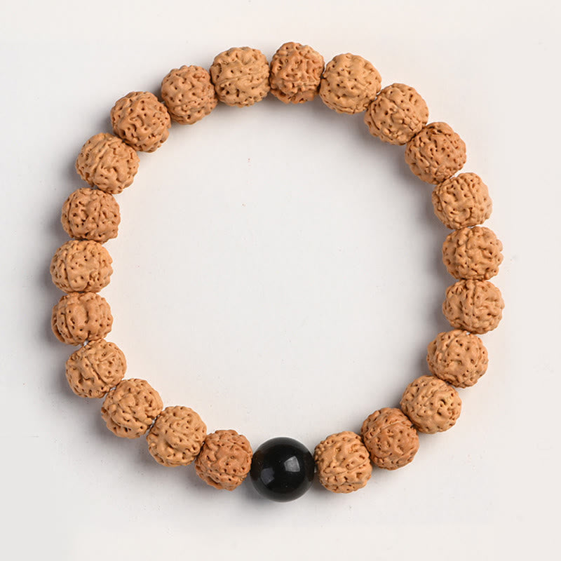 Buddha Stones Tibet Rudraksha Bodhi Seme Ricchezza Auspicio Bracciale - Ossidiana lucente dorata - image 14