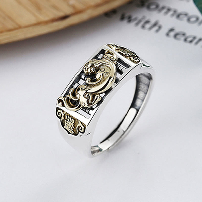 Anello regolabile Buddha Stones 925 Sterling Silver PiXiu Luck Wealth