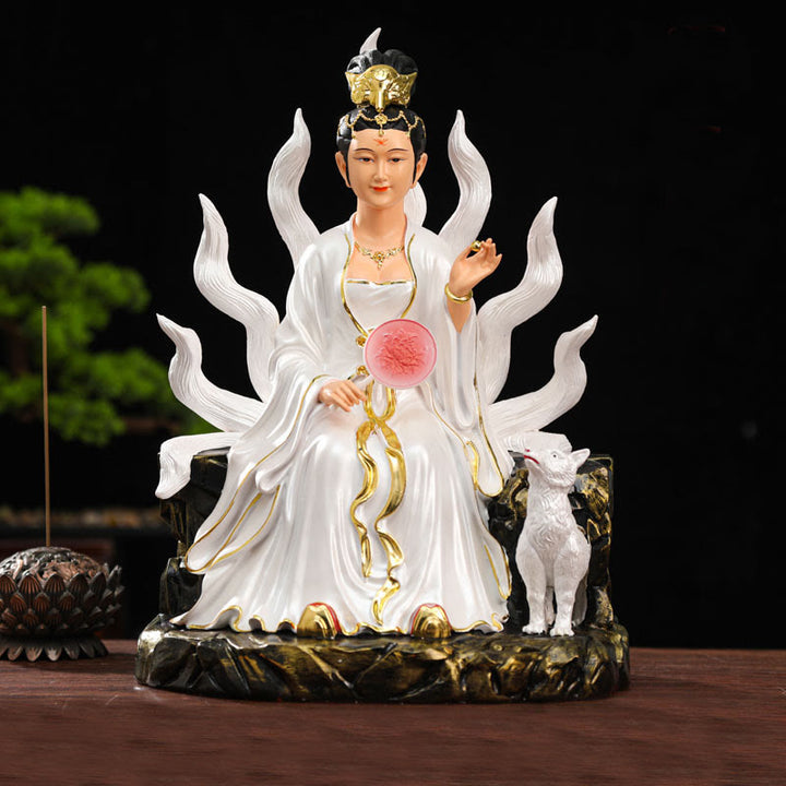 Buddha Stones Volpe a nove code Fata Fortuna Protezione Resina Decorazione per la casa