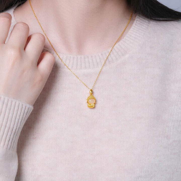 Buddha Stones Collana con ciondolo del Buddha di giada bianca e simbolo del successo - image 9