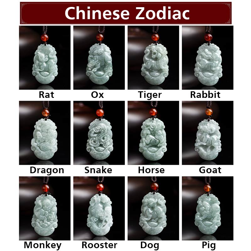 Collana con ciondolo di successo con 12 simboli dello zodiaco cinese in giada naturale Buddha Stones - image 19