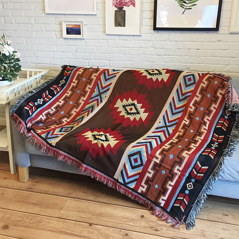 Coperta artigianale tinta a mano con motivo geometrico tibetano Buddha Stones