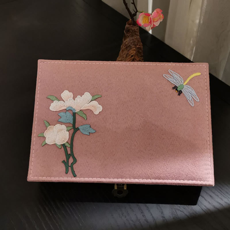 Buddha Stones Flowers Dragonfly Jewelry Box Organizer Scatola portaoggetti per gioielli a strato singolo Scatola di flanella