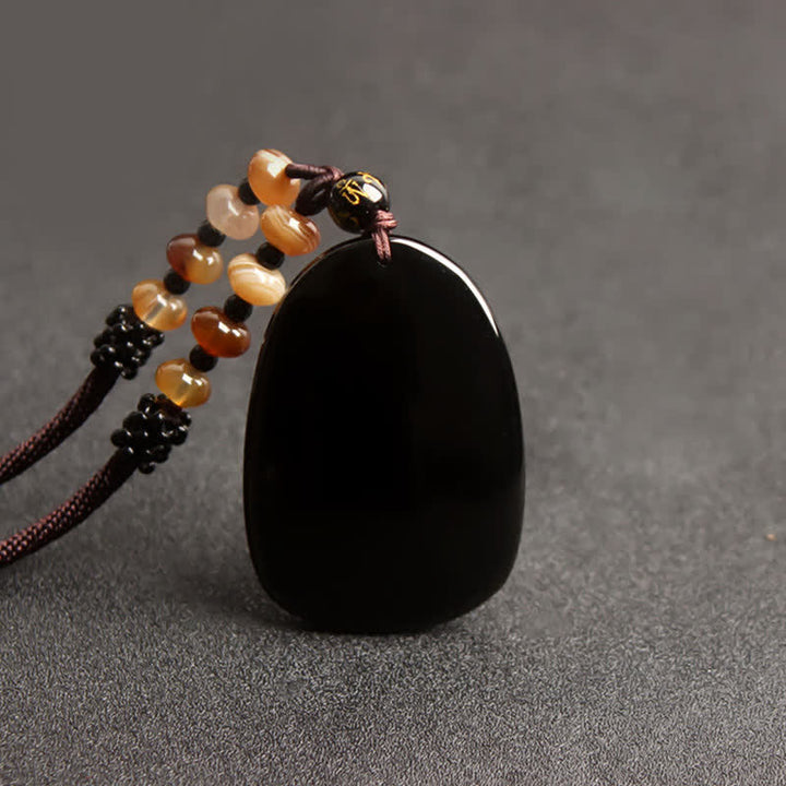 Collana con ciondolo di perline di protezione in ossidiana nera con occhio di tigre, drago e fenice - image 6