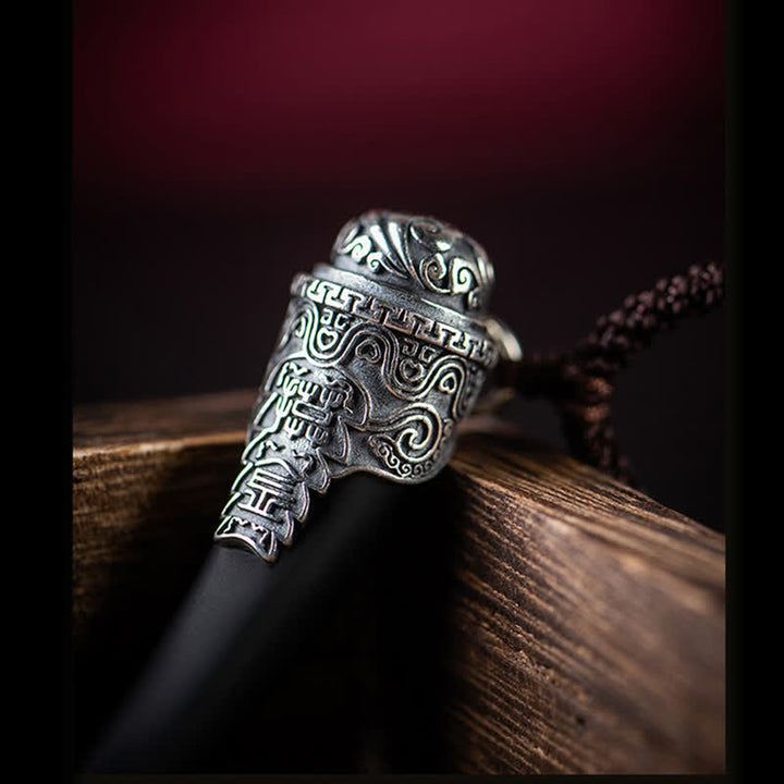 Collana con ciondolo in argento sterling 925 con motivo a denti di lupo e ossidiana nera e forza