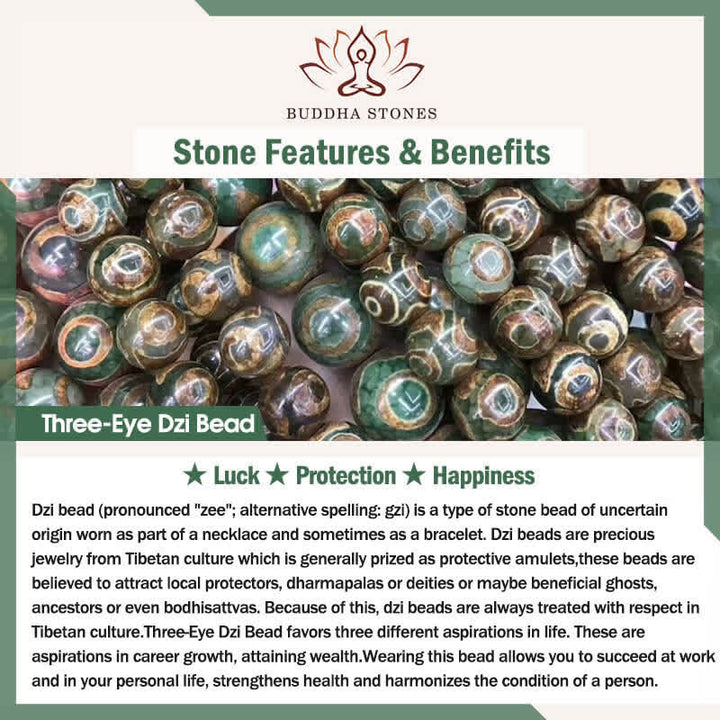 Buddha Stones Tibetano 108 Mala Beads Onice Nero Tre Occhi Dzi Beads Bracciale di Protezione