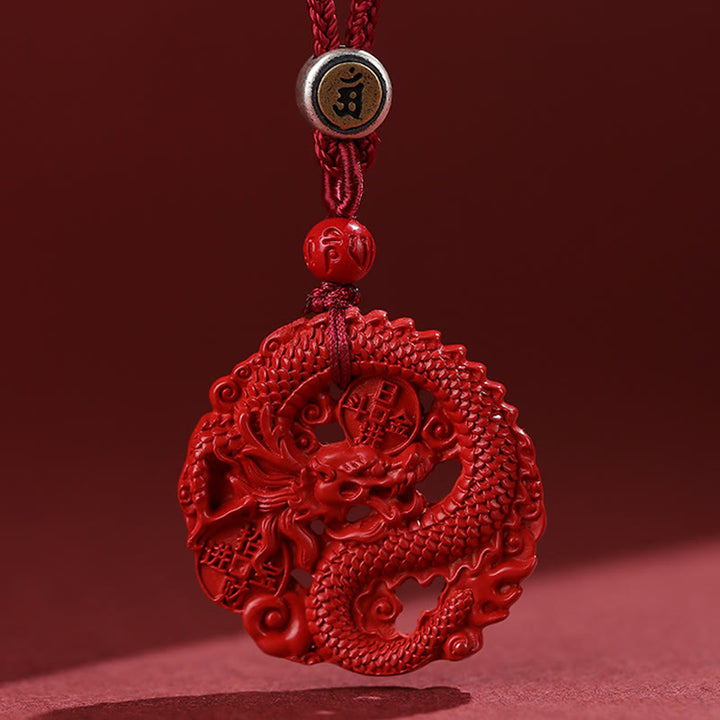 Collana con ciondolo portafortuna in argento sterling 925, con monete di rame e cinabro naturale, anno del drago , Buddha Stones