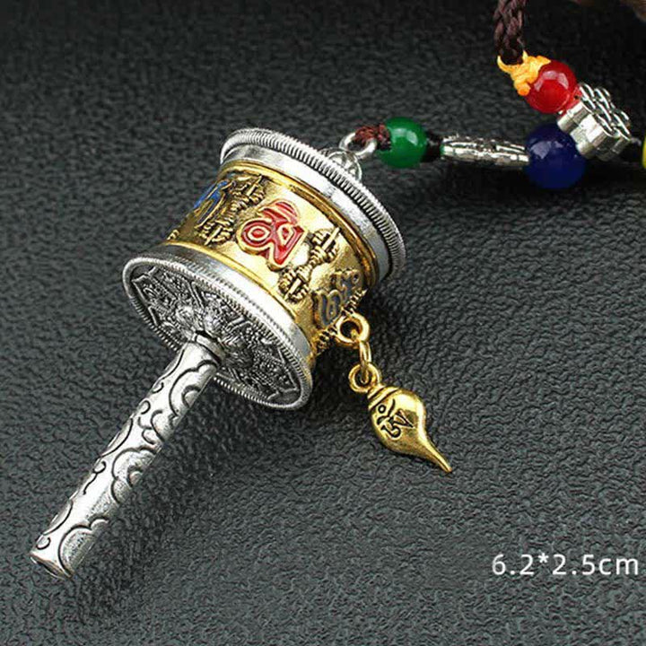 Tibet Om Mani Padme Hum Ruota di preghiera Borsa con nappa Decorazione da appendere all'auto