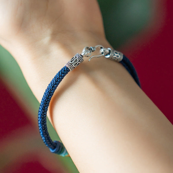 Bracciale intrecciato in argento sterling 925 fatto a mano con Buddha Stones, tibetano Om Mani Padme Hum, purezza