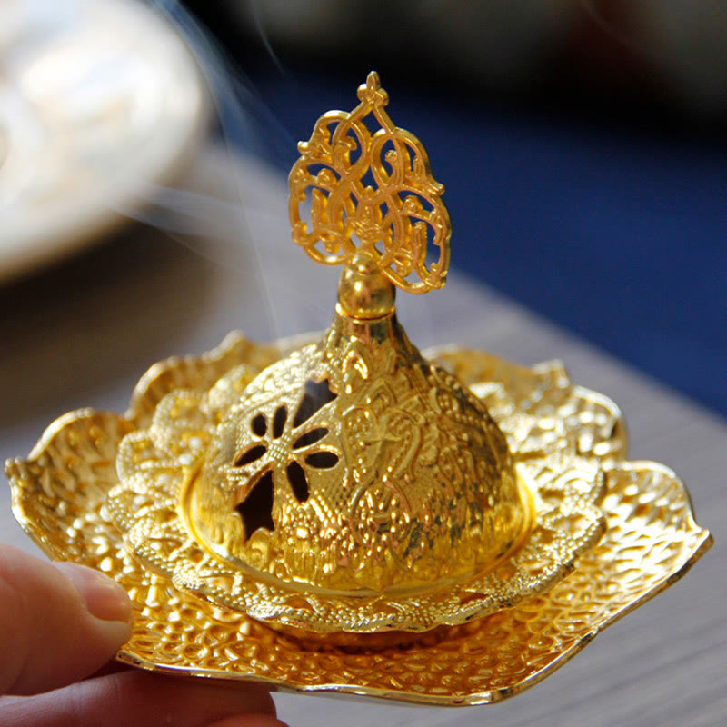 Sottobicchiere in foglia d'oro spirituale Mini lega di metallo bruciatore di incenso
