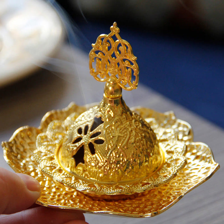 Sottobicchiere in foglia d'oro spirituale Mini lega di metallo bruciatore di incenso