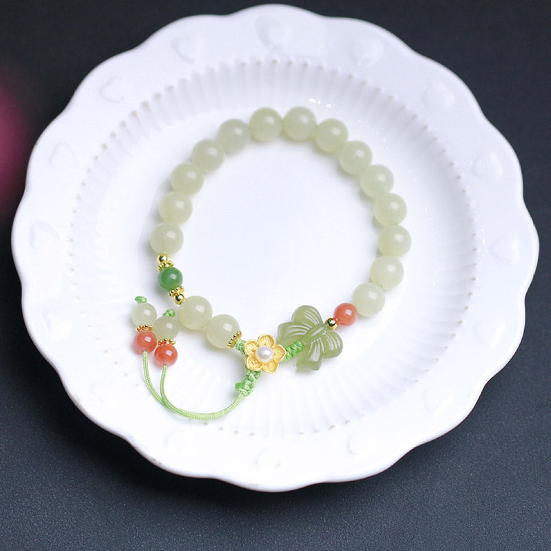 Bracciale Buddha Stones 925 Sterling Silver Jade Luck Flower Butterfly - image 5