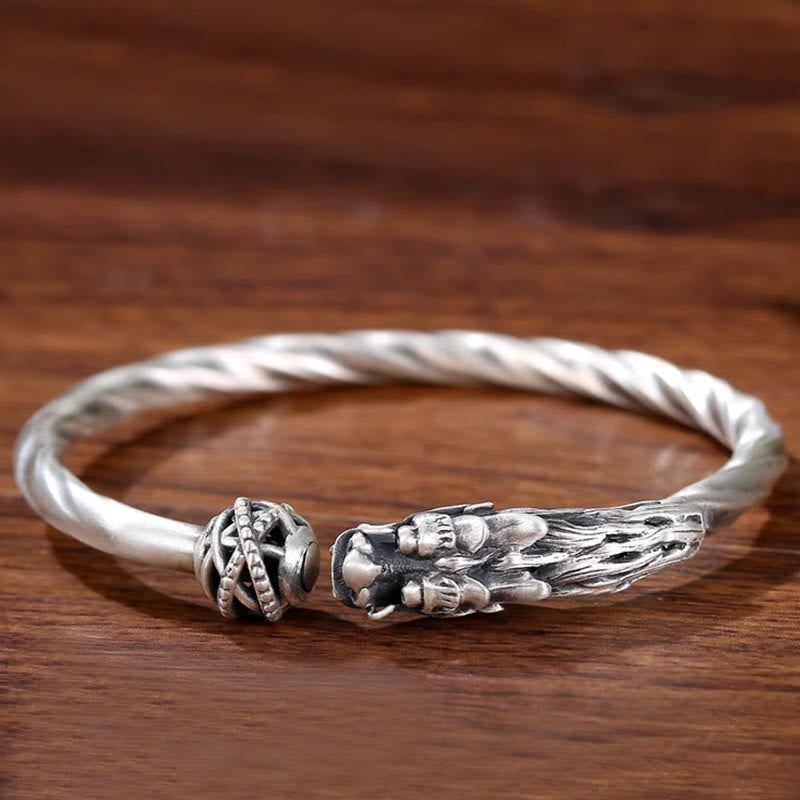 Buddha Stones 999 Sterling Silver Anno del Drago Fortuna Forza Braccialetto Polsino in Metallo
