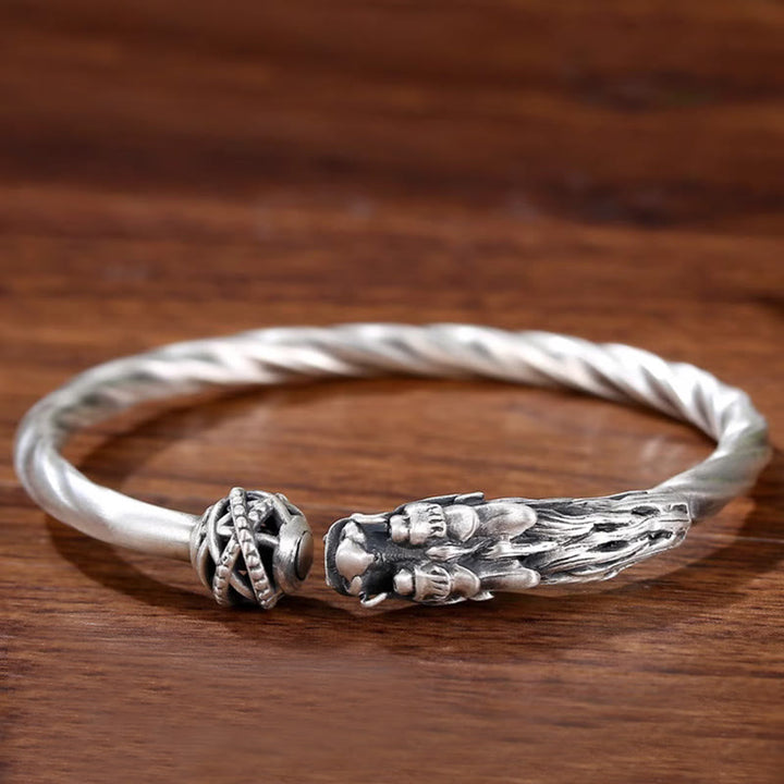 Buddha Stones 999 Sterling Silver Anno del Drago Fortuna Forza Braccialetto Polsino in Metallo