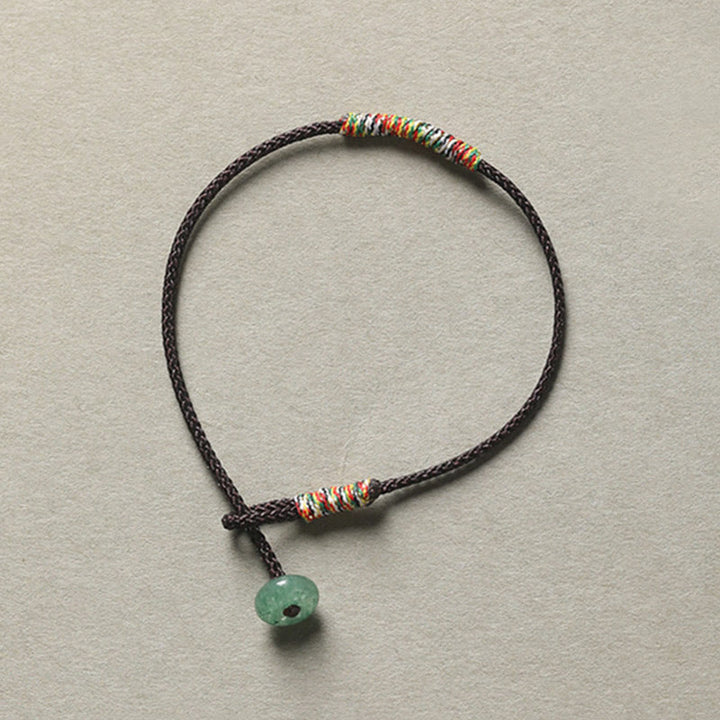 Braccialetto di corda intrecciata con protezione dalla fortuna in avventurina verde tibetana fatta a mano Buddha Stones