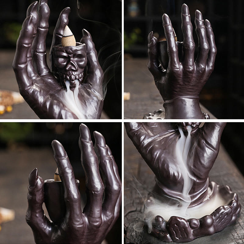 Buddha Stones Halloween Fantasma Mano Teschio Testa Ceramica Pace Guarigione Bruciatore di Incenso Decorazione