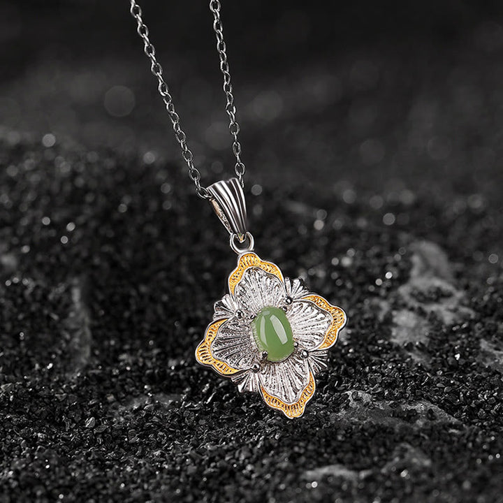Collana con ciondolo a forma di rombo in giada ciano Hetian, design a Buddha Stones , in argento sterling 925 placcato oro, con guarigione della fortuna