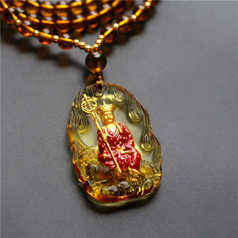 Buddha Stones Collana con ciondolo amuleto della compassione di cristallo Buddha Ksitigarbha Liuli - Ksitigarbha giallo - image 3