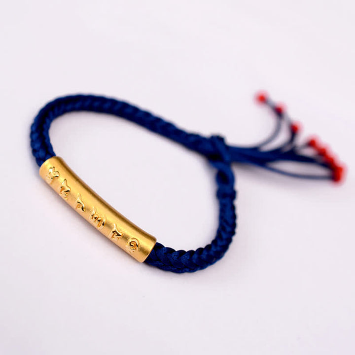 Braccialetto di corda di protezione e forza Om Mani Padme Hum in argento sterling 999 Buddha Stones