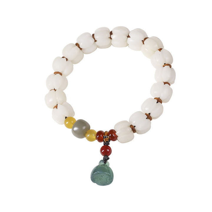 Braccialetto di perline di zucca incise con semi di Bodhi naturale, agata rossa, Bodhi Calm Harmony, Lotus