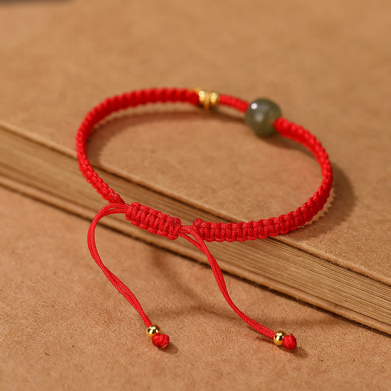 Braccialetto in corda rossa con Buddha Stones in argento sterling 925 e giada di Hetian, benedizione e ricchezza