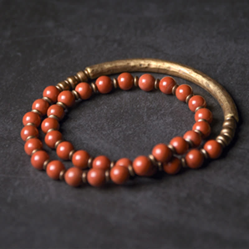 Braccialetto di coppia della pace in cristallo di rame, diaspro rosso, agata muschiata, ossidiana nera e Buddha Stones