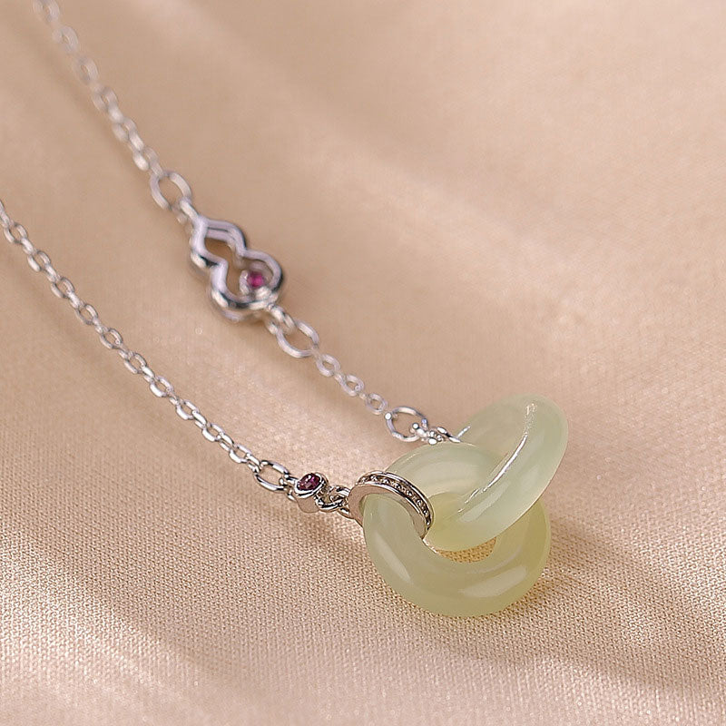 Collana con ciondolo a forma di catena con ciondolo rotondo in argento sterling 925 con Buddha Stones e giada fortunata e prospera