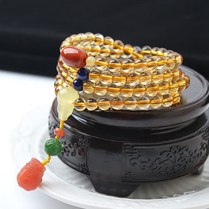 Braccialetto con ciondolo di protezione PiXiu, 108 perle di Mala, ambra citrino naturale, fibbia della pace, agata rossa - Citrino e agata rossa - image 17