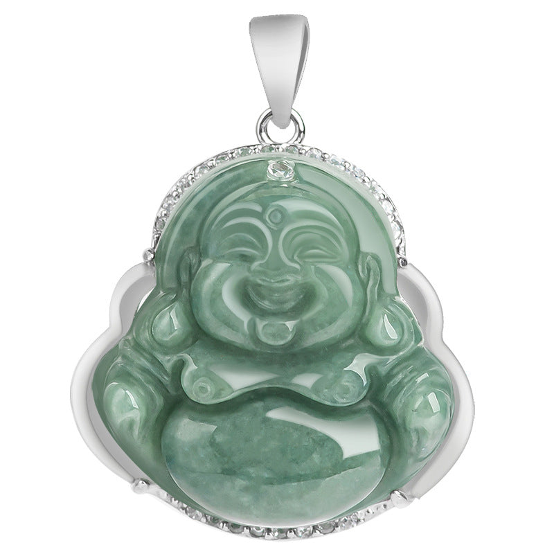 Collana con ciondolo a Buddha Stones in argento sterling 925 con Buddha che ride e giada, abbondanza - image 13