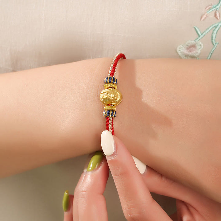 Braccialetto intrecciato fatto a mano in argento Buddha Stones 925 con drago bambino, fortuna e forza
