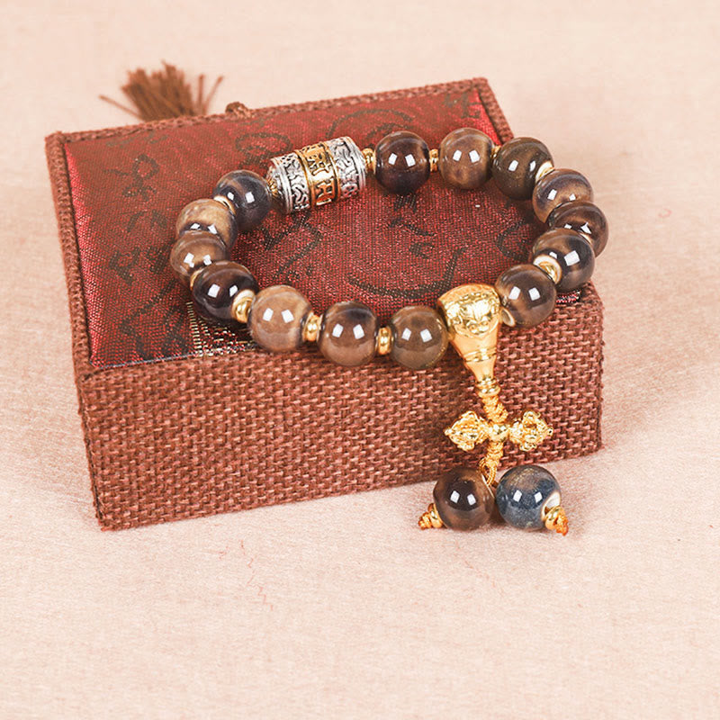 Buddha Stones Tibet Om Mani Padme Hum Ruota di preghiera Dorje Vajra Perline di vetro incise Bracciale della saggezza