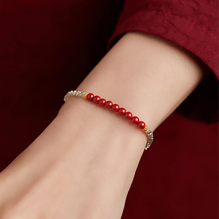 Bracciale Buddha Stones 925 Sterling Silver Cinnabar Fu Character Blessing