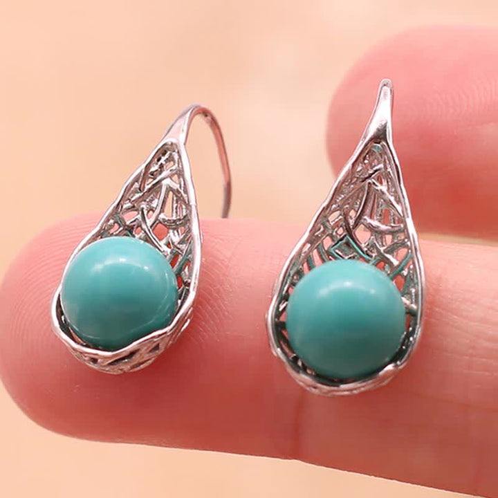Orecchini pendenti con motivo a perline turchesi in argento sterling 925 Buddha Stones - image 2