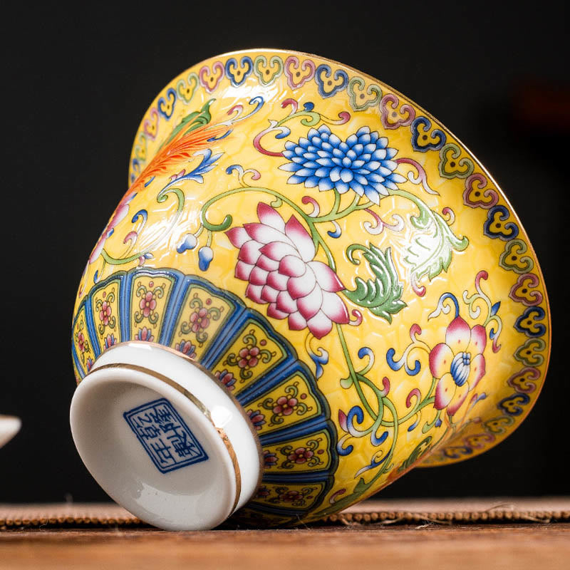 Buddha Stones Dragon Phoenix Flower Design Ceramica Gaiwan Sancai Tazza da tè Kung Fu Tazza da tè e piattino con coperchio