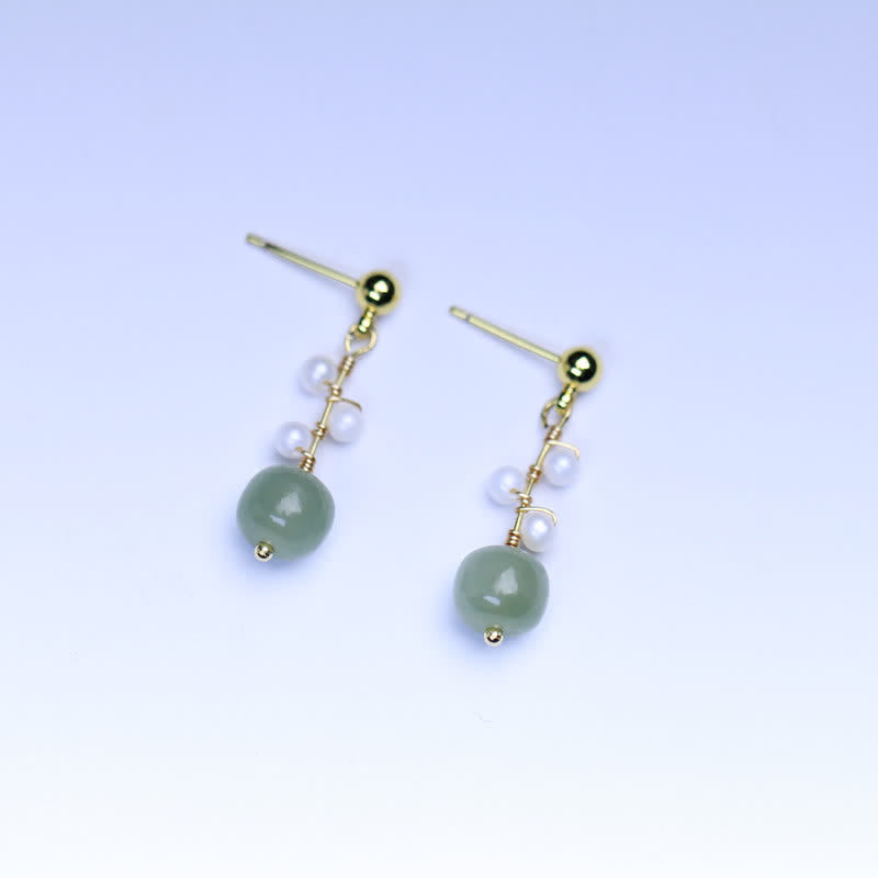 Orecchini pendenti con motivo floreale in giada Hetian placcati in oro 14K