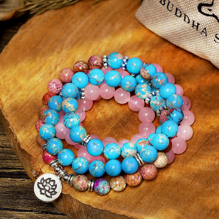 Buddha Stones Tibetano Viola Miano Perline Vere Armonia Loto Mala