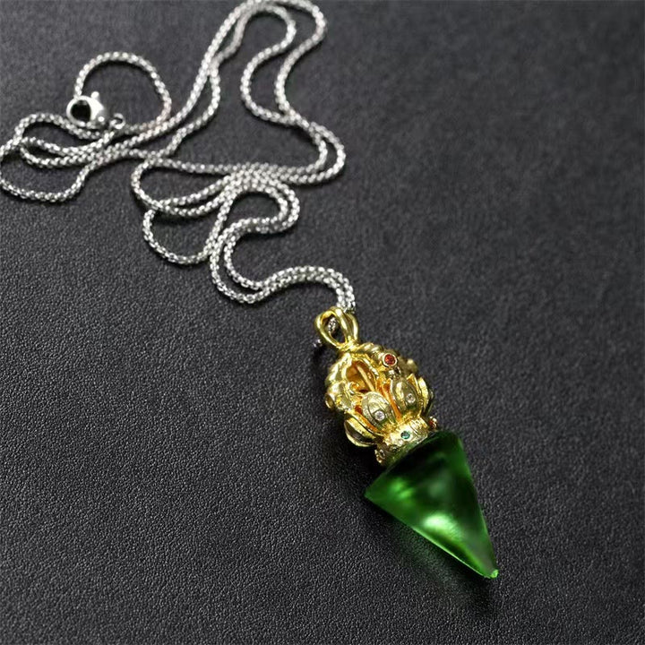 Buddha Stones Tibetano Dorje Vajra 4 punte Loto Liuli Cristallo Forza Collana Pendente